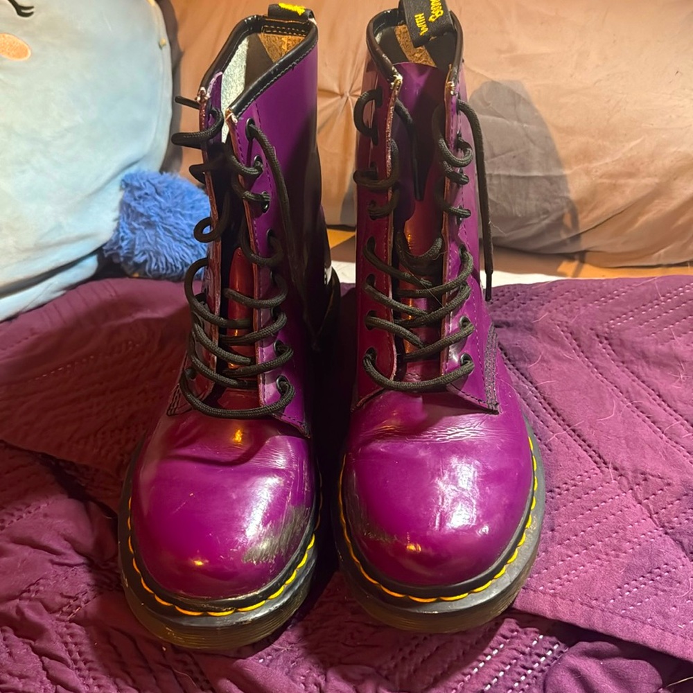 Dr.Martens 1460 purple leather patent boots